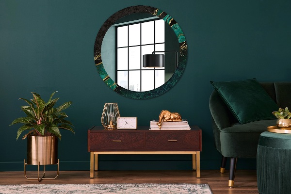 Ronde spiegel met decoratie Marmer groen