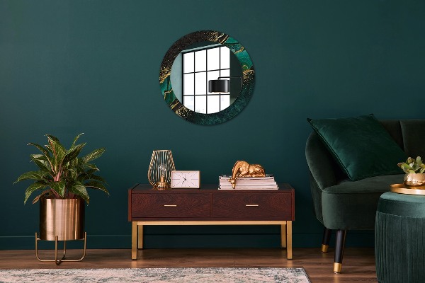Ronde spiegel met decoratie Marmer groen