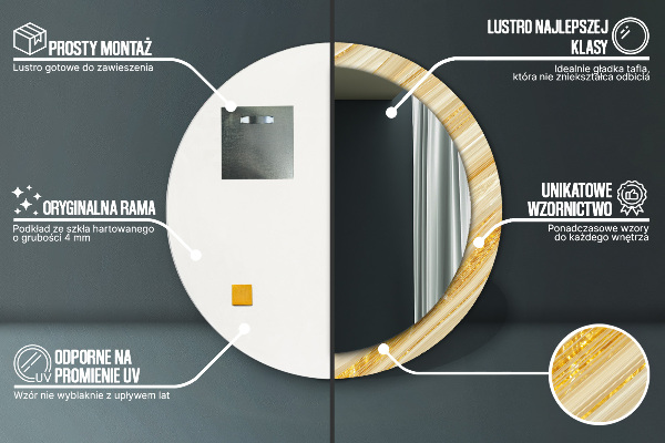 Ronde wandspiegel met print Gouden samenvatting