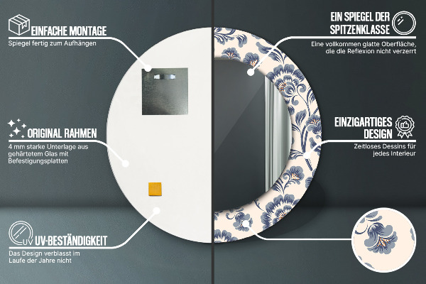 Bedrukte ronde spiegel Bloem patroon