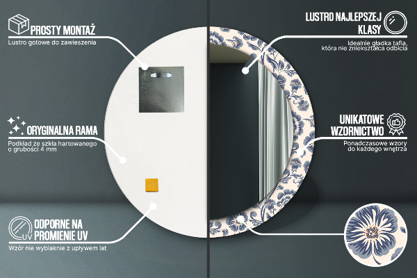 Bedrukte ronde spiegel Bloem patroon