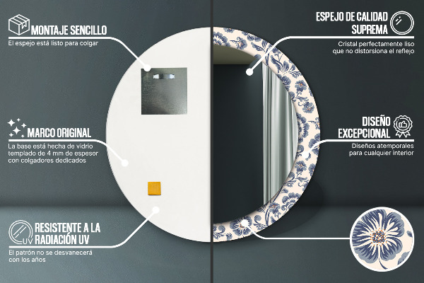 Bedrukte ronde spiegel Bloem patroon