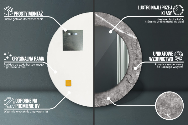 Ronde wandspiegel met print Rustiek marmer