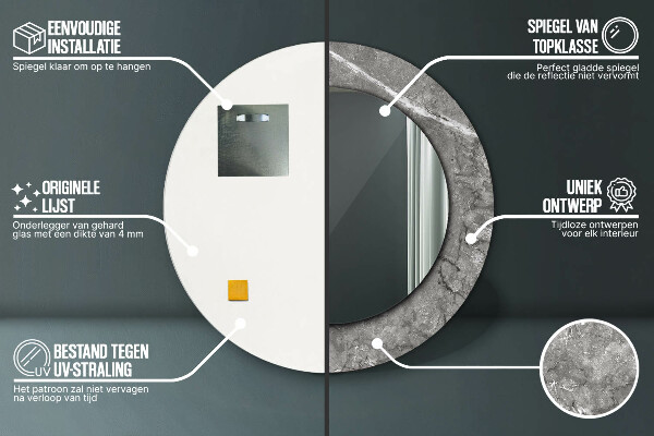 Ronde wandspiegel met print Rustiek marmer