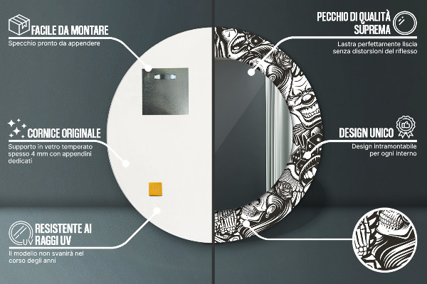 Ronde wandspiegel met print Abstracte vloeistof