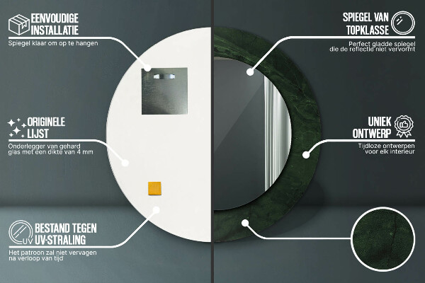 Ronde spiegel met decoratie Groen marmer