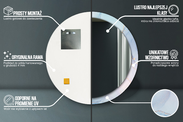 Ronde spiegel met bedrukte lijst Abstracte vloeistof