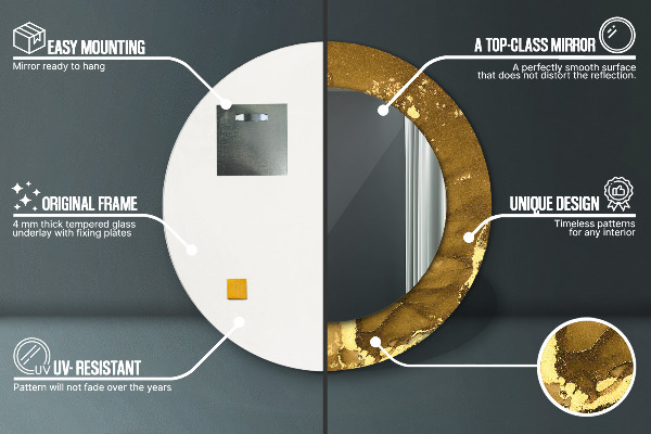Ronde spiegel met bedrukte lijst Metalen wervelingen