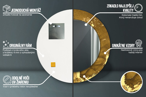 Ronde spiegel met bedrukte lijst Metalen wervelingen