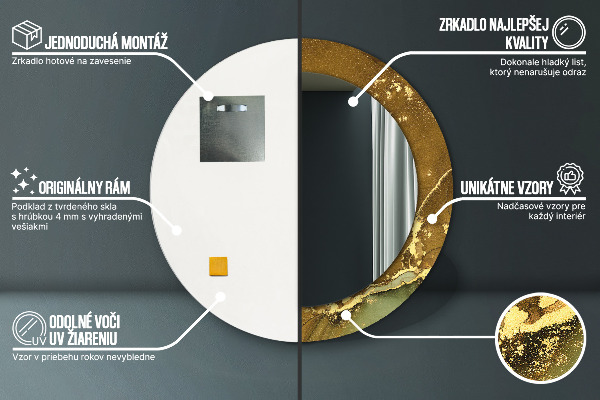 Ronde spiegel met bedrukte lijst Metalen wervelingen
