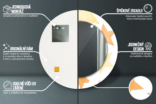 Ronde wandspiegel met print Pastelkleurige sterren