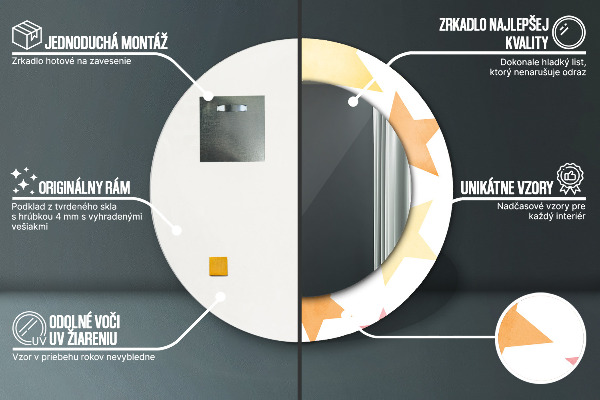 Ronde wandspiegel met print Pastelkleurige sterren