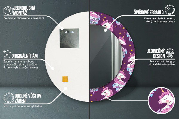 Bedrukte ronde spiegel Eenhoorn sterren