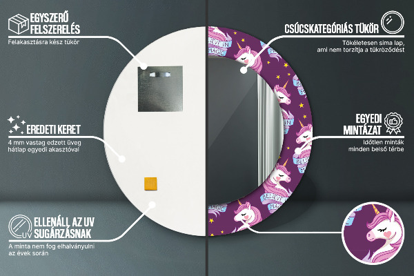 Bedrukte ronde spiegel Eenhoorn sterren