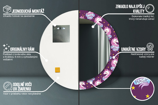 Bedrukte ronde spiegel Eenhoorn sterren