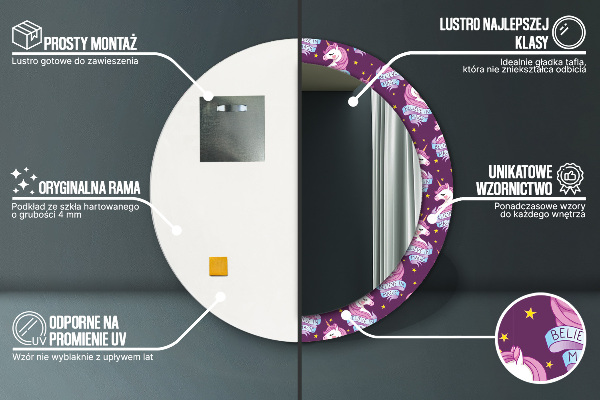 Bedrukte ronde spiegel Eenhoorn sterren