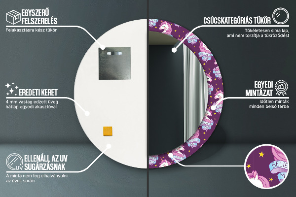 Bedrukte ronde spiegel Eenhoorn sterren
