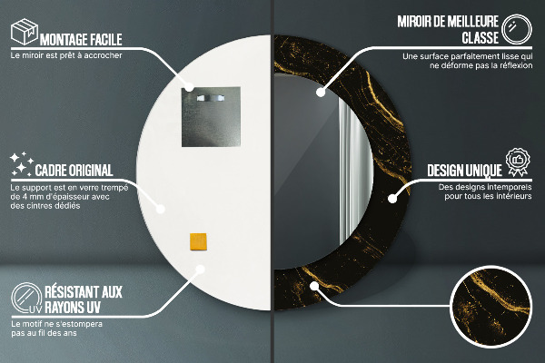 Ronde spiegel met decoratie Zwart marmer