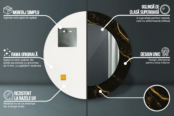 Ronde spiegel met decoratie Zwart marmer