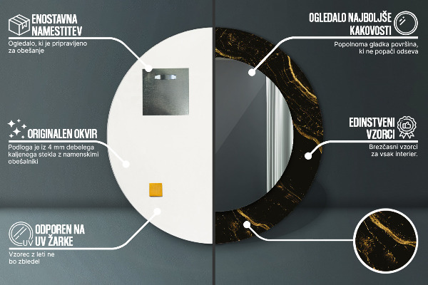 Ronde spiegel met decoratie Zwart marmer