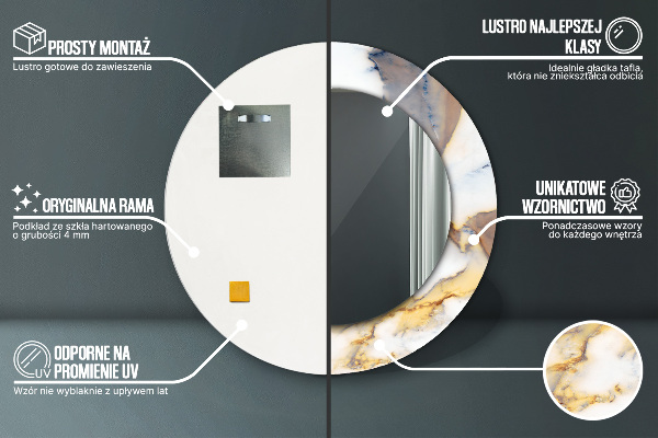 Bedrukte ronde spiegel wit marmer