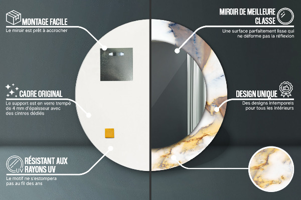 Bedrukte ronde spiegel wit marmer