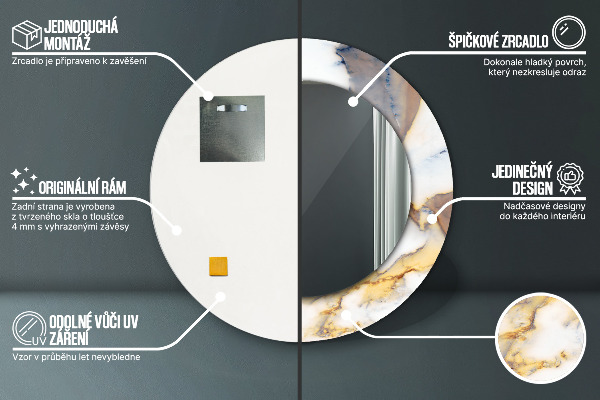 Bedrukte ronde spiegel wit marmer