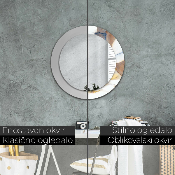 Bedrukte ronde spiegel wit marmer