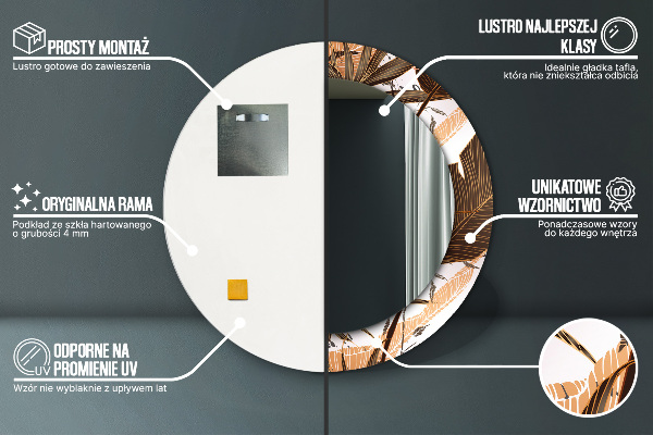 Ronde spiegel met bedrukte lijst Palm bladeren