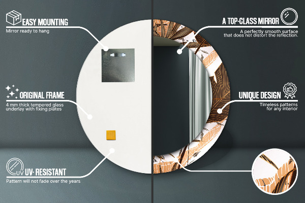 Ronde spiegel met bedrukte lijst Palm bladeren