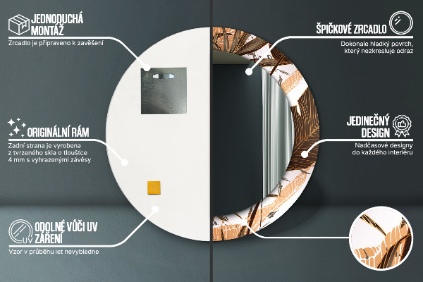 Ronde spiegel met bedrukte lijst Palm bladeren