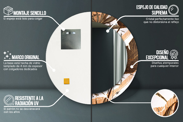 Ronde spiegel met bedrukte lijst Palm bladeren