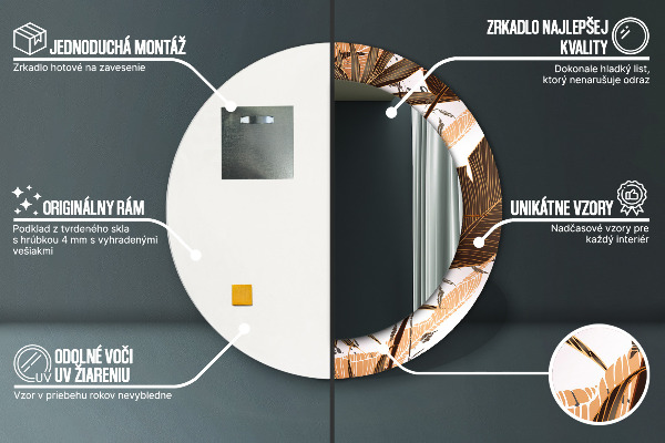 Ronde spiegel met bedrukte lijst Palm bladeren