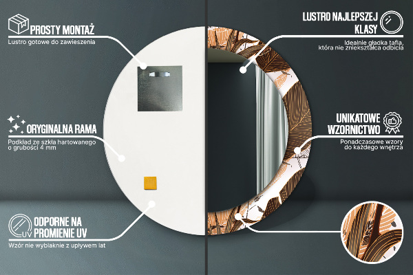 Ronde spiegel met bedrukte lijst Palm bladeren