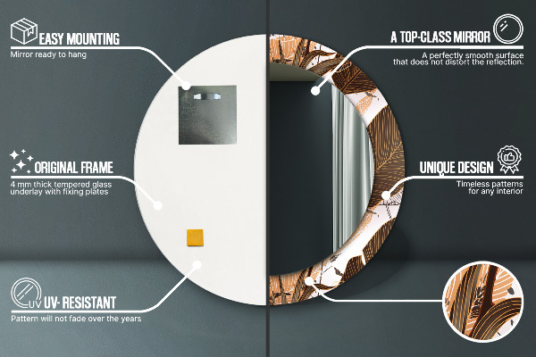 Ronde spiegel met bedrukte lijst Palm bladeren