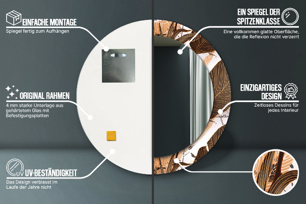 Ronde spiegel met bedrukte lijst Palm bladeren