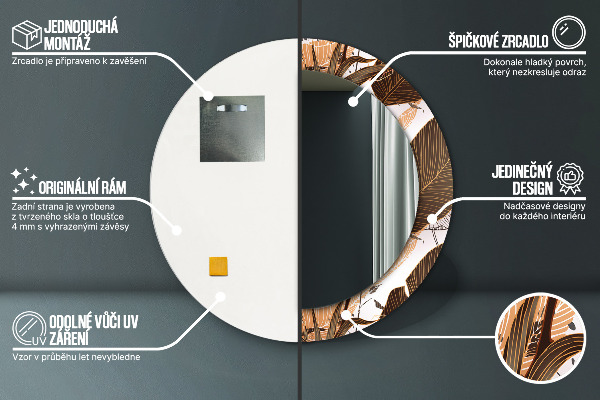 Ronde spiegel met bedrukte lijst Palm bladeren