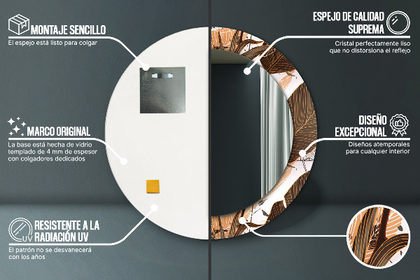 Ronde spiegel met bedrukte lijst Palm bladeren