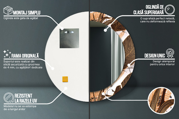 Ronde spiegel met bedrukte lijst Palm bladeren