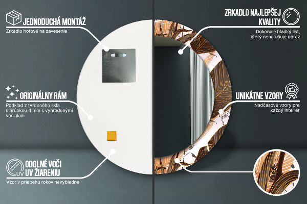 Ronde spiegel met bedrukte lijst Palm bladeren