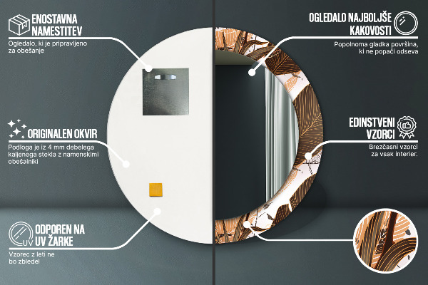 Ronde spiegel met bedrukte lijst Palm bladeren