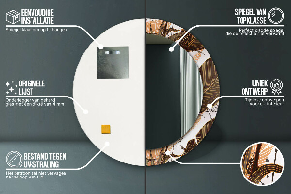 Ronde spiegel met bedrukte lijst Palm bladeren