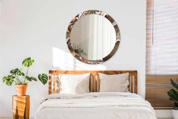 Ronde spiegel met bedrukte lijst Palm bladeren