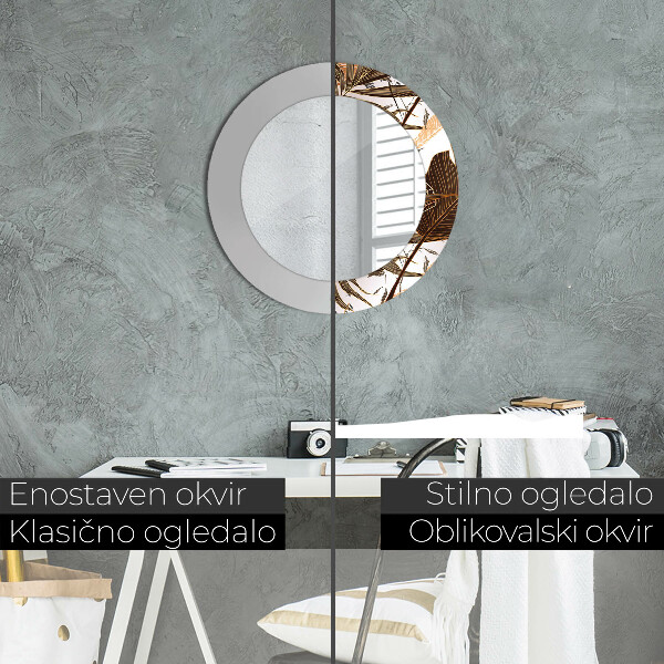 Ronde spiegel met bedrukte lijst Palm bladeren