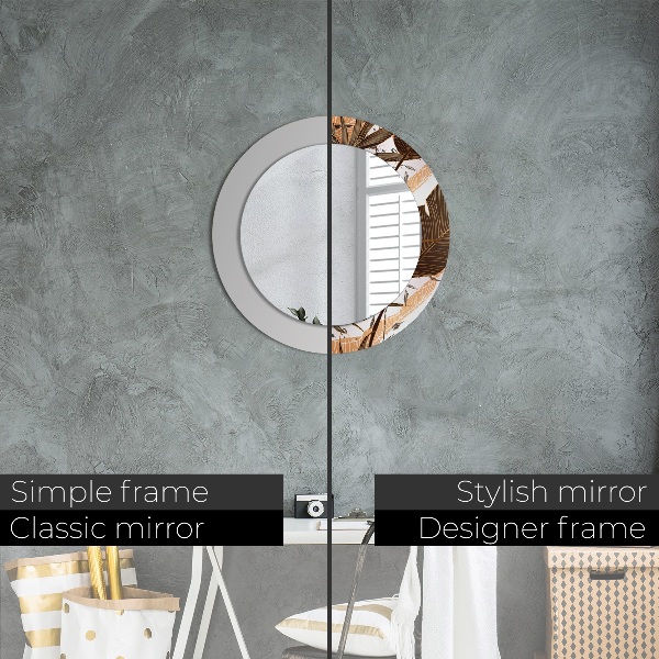 Ronde spiegel met bedrukte lijst Palm bladeren