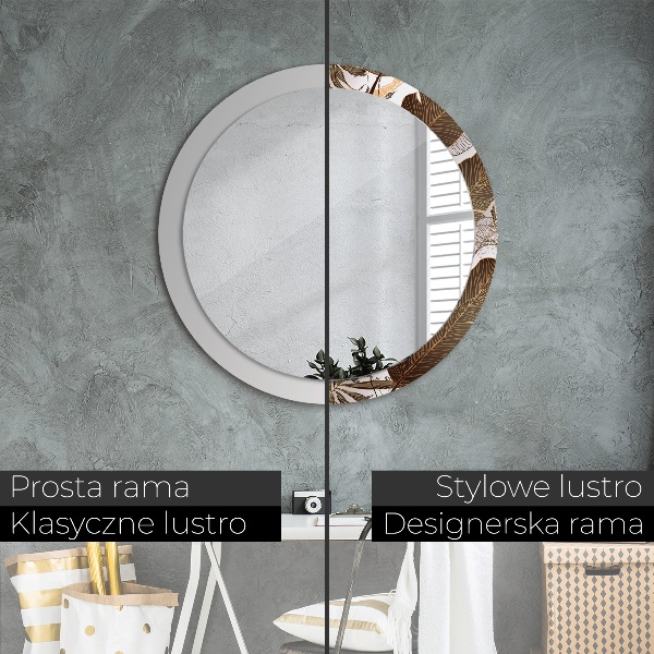 Ronde spiegel met bedrukte lijst Palm bladeren