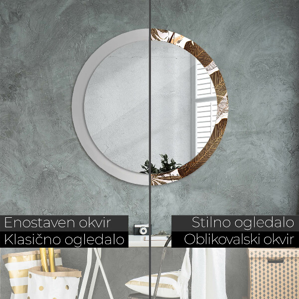 Ronde spiegel met bedrukte lijst Palm bladeren