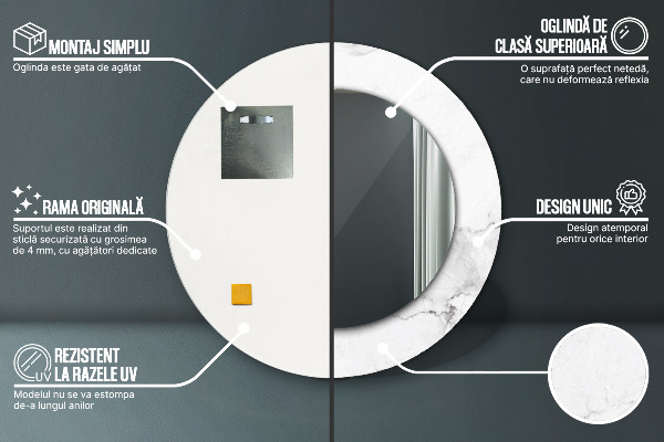 Ronde wandspiegel met print wit marmer