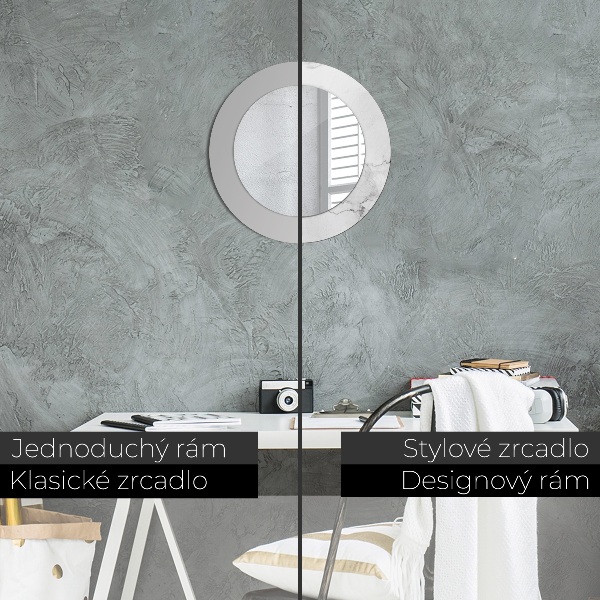 Ronde wandspiegel met print wit marmer