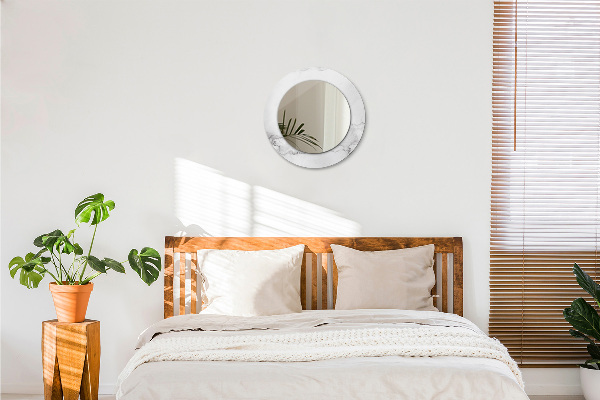 Ronde wandspiegel met print wit marmer